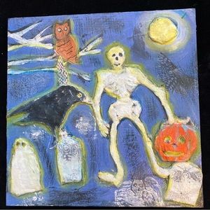 Vintage Inspired Handmade Halloween Paper Clay/Wood 12” Painting Pumpkin…
